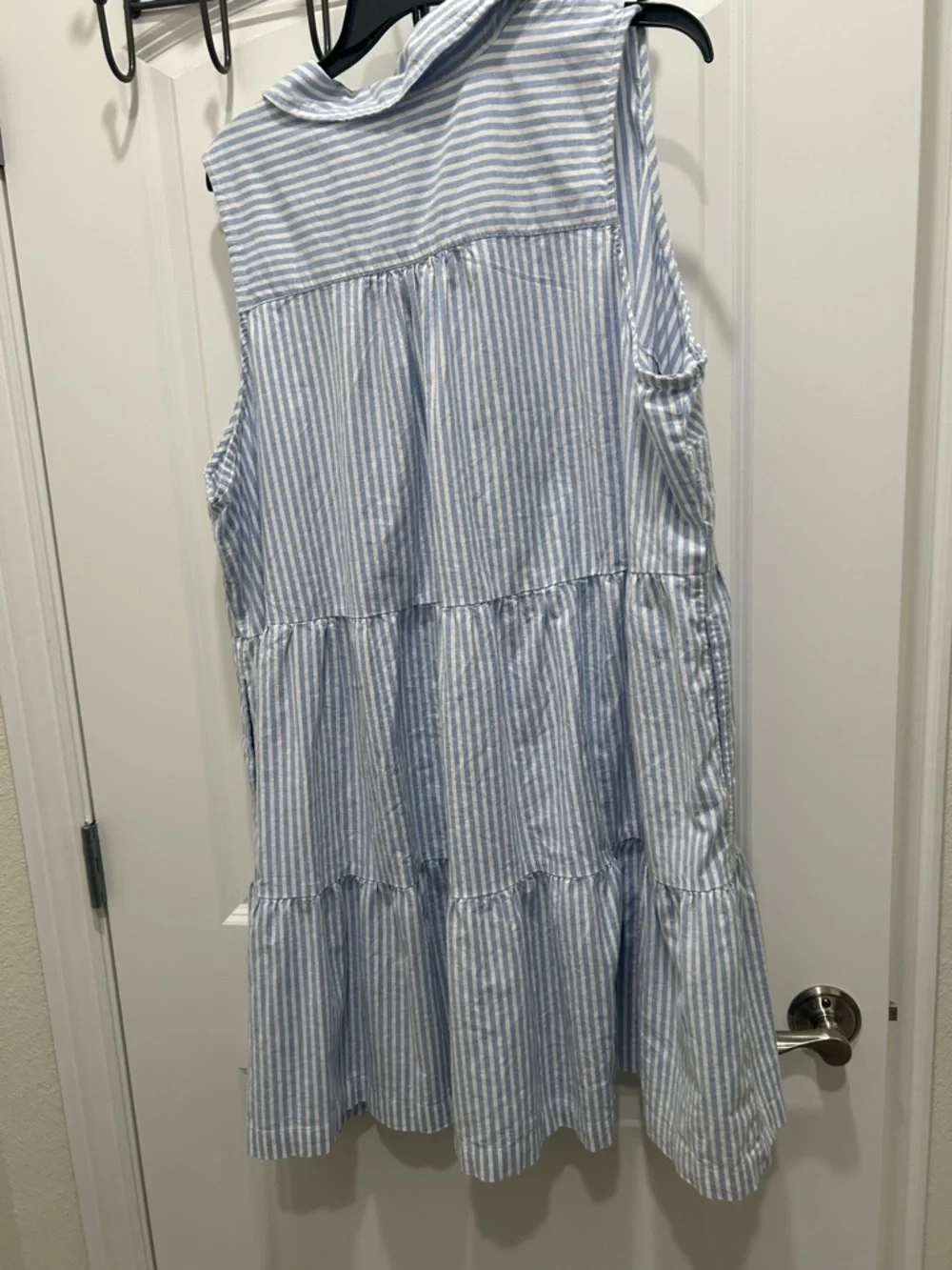 crown & ivy Blue and White Striped Sleeveless Tiered Shirt Dress - Picture 2 of 2